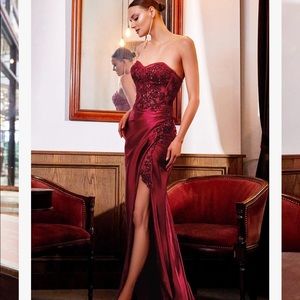 Cinderella Divine strapless Prom dress, burgundy red, size 4